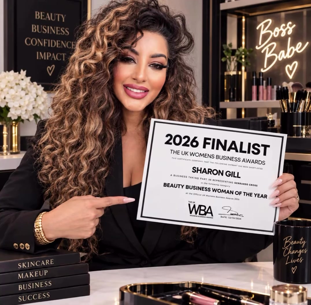 Sharon Gill holding her 2026 UK Women’s Business Awards finalist certificate